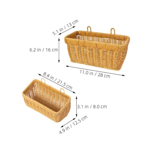2pcs Wall Hanging Basket Faux Rattan Woven Vegetable Storage Organizer - view 2