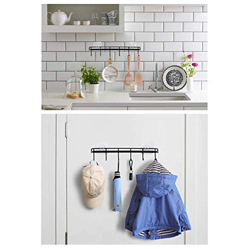 Adhesive Wall Hooks Rack Kitchen Rail, Space Saving Utensil Holder No Drilling Wall Mounted Accessory Hanger with 6 Hooks for Kitchen Bathroom Bedroom Pack of 2 (Black) - view 4