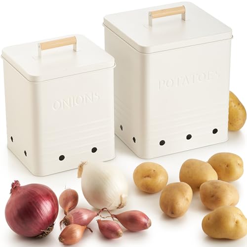 Beautiful Potato and Onion Storage Container Set - Food Safe Metal Bins