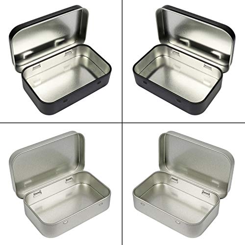 4 Pack Metal Rectangular Empty Hinged Tins Box Containers 3.75 by 2.45 by 0.8 Inch Silver & Black Mini Portable Box Small Storage Kit Home Organizer (2 Black 2 Silver) - view 4