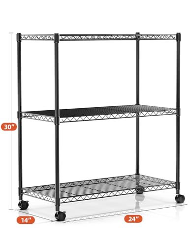 Heavy Duty 3-Tier Storage Shelves 750Lb Capacity, 24.02" D x 13.78" W x 29.92" H Shelving Unit for Pantry, Garage, Laundry and Kitchen, Black, 2 Pack - view 3