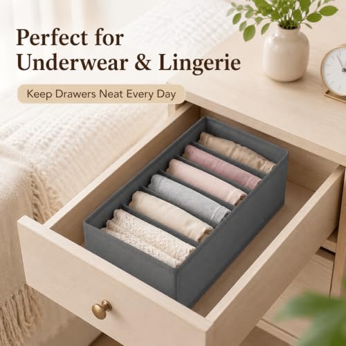 Drawer Organizer Foldable Storage Bin, 1 Pack Stackable Fabric Box for Lingerie Socks Underwear Bras, 6 Compartment Collapsible Insert for Closet Bedroom Travel Gray - view 4