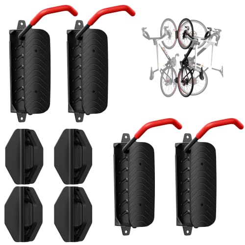 Swivel Bike Wall Mount, Bicycle Hangers For Garage, Metal Bike Rack Storage Holder Up To 70lbs, Red, 4 PACK