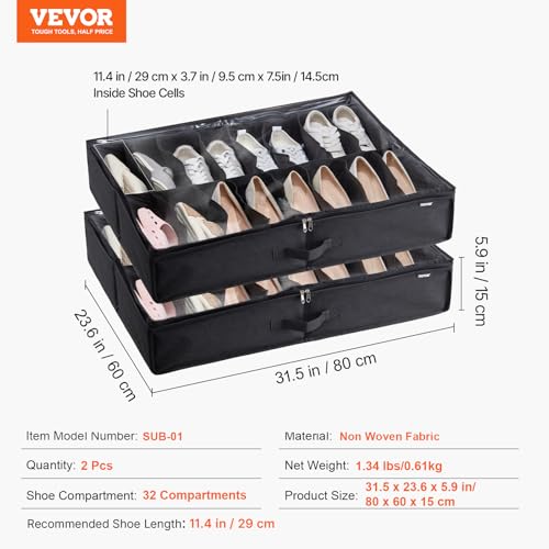 Under Bed Shoe Storage Organizer, Set of 2, Total 32 Compartments, Underbed Shoes Closet Storage Solution with Clear Window, Breathable, Foldable Fabric Container Box with Reinforced Handles - view 7