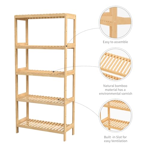 Bamboo Rack, Adjustable Bamboo Shelf, Bathroom Living Room, 5-Tier - view 5