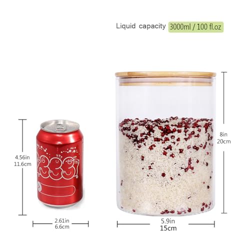 Set of 2 Large Glass Food Storage jar, 100 FL OZ (3000ml) Glass Flour Canister with Airtight Bamboo Lids for Kitchen Corner, BPA-Free Flour Container for Sugar, Ground Coffee, Rice and Dry Food - view 2