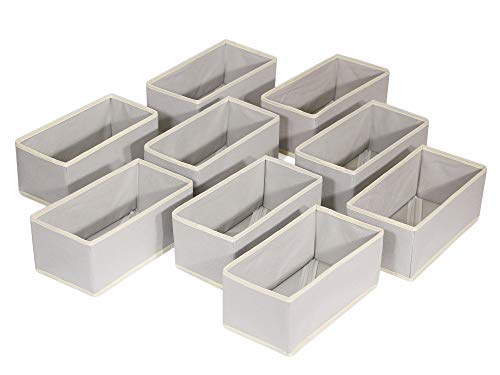 Foldable Cloth Storage Box Closet Dresser Drawer Organizer Fabric Baskets Bins Containers Divider for Clothes Underwear Bras Socks Lingerie Clothing,Set of 9 Grey 090
