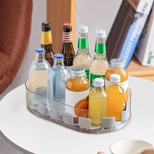 Rotating Spice Storage Rack Fridge Turntable Organizer Rectangular Storage Tray Beverage Can Bin PP Material Suitable for Kitchen, Clear White - view 4