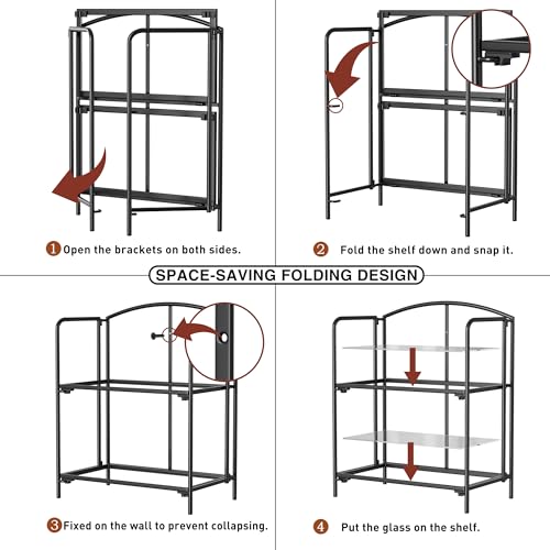 2-Tier Foldable Bookshelf, Black Frame & Transparent Shelves - view 4