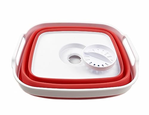 7.5L (2 gallons) Collapsible Plastic Dishpan with Draining Plug - Portable Washing Basin - Foldable Dish Washing Tub - Pop Up Saving (White/Coral Pink, 1) - view 3