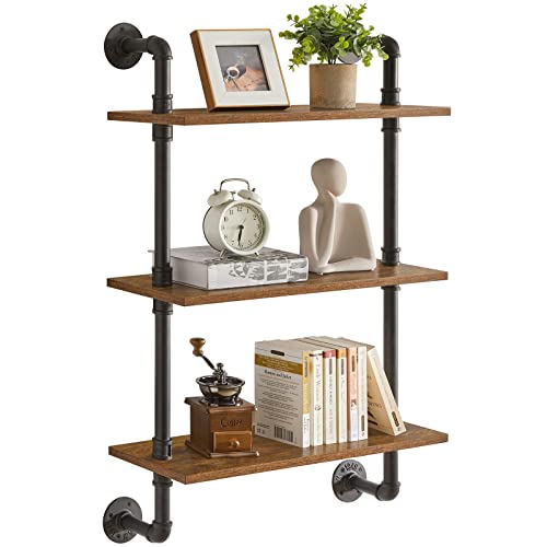 3 Tier Wall Mounted Floating Shelf 24x7.8x38.5 Rustic Brown HRF-TM003
