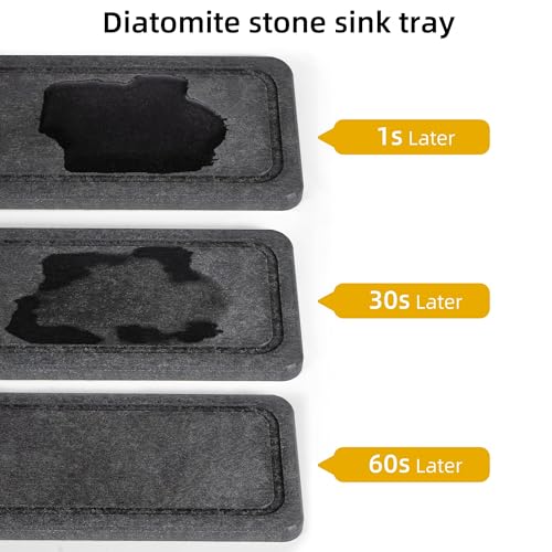 Sink Caddy Organizer with Water Absorbing Stone Tray, Instant Dry Sponge Holder Smiley Face, Dish Brush Holder for Countertop, Kitchen Storage Accessories and Organization Essentials (Black) - view 3