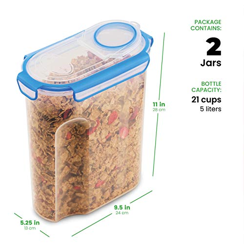 Extra Large Cereal Containers Storage Set - [2 Pack,168oz. 21 cup] Airtight Silicone Sealed Locking Lids extents freshness - Space Saving Kitchen Pantry Containers - Food storage containers For Flour. - view 7