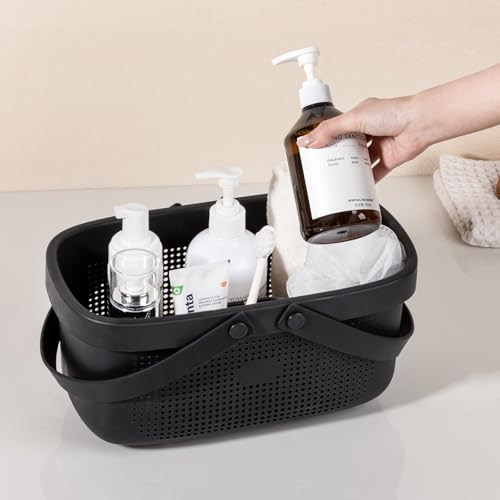 Portable Shower Caddy Basket with Handles Plastic Storage Basket Black - view 5