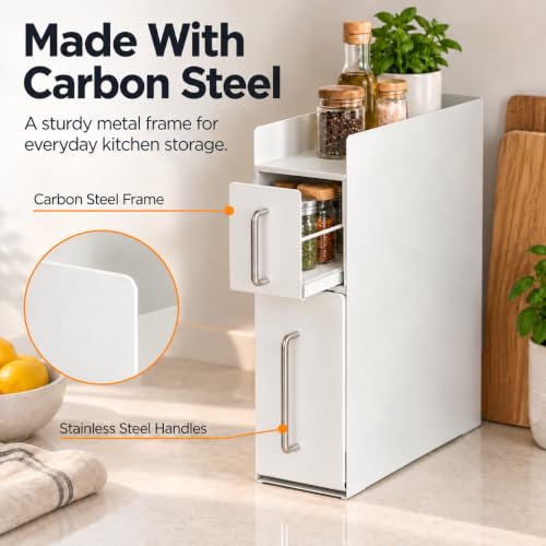 Pull Out Spice Rack Organizer – 3 Tier Sliding Drawer, No Assembly Steel Kitchen Countertop Storage for Tall Bottles, Condiments & Seasonings, Compact Pantry Organizer - view 4