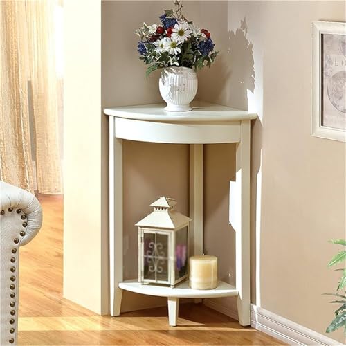 Corner Tables Compact Triangle Solid Wood Side Table Corner Shelf Unit with 2 Shelves Sofa Accent Table for Small Space Little Corner Space Saver(Brown) - view 4