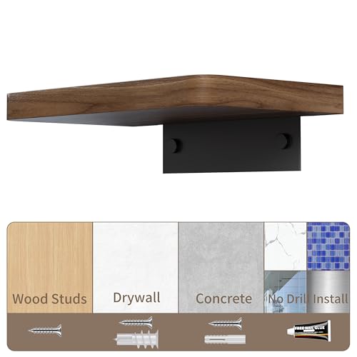 Solid Walnut Floating Shelf, 8 inch Small Natural Wood Wall Mounted Shelf for Bathroom, Kitchen, Bedroom, Living Room, Farmhouse Decor - view 5