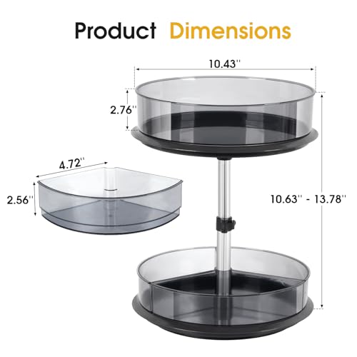 2 Tier Medicine Cabinet Organizer, Rotary Turntable Organizer for Medicine and Vitamin Bottles, Under Sink Organizer for Medicine, Bathroom Cabinet Storage, Tray has Removable Dividers, Easy Assembly - view 3