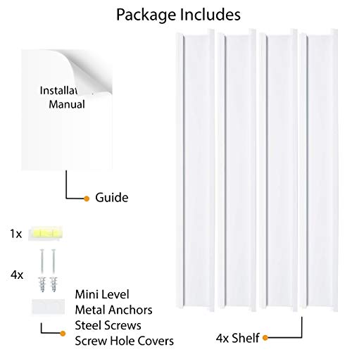 Denver Modern Wall Mount Floating Picture Ledge Shelf - Nursery Hanging Bookshelf - 30 Inch White Set of 4 - Mounting Hardware Included - view 7