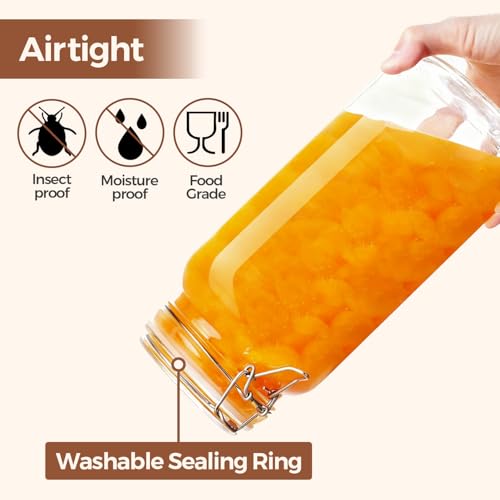 Large Square Glass Jars with Airtight Lids 78 oz 3 Pack Wide Mouth - view 4