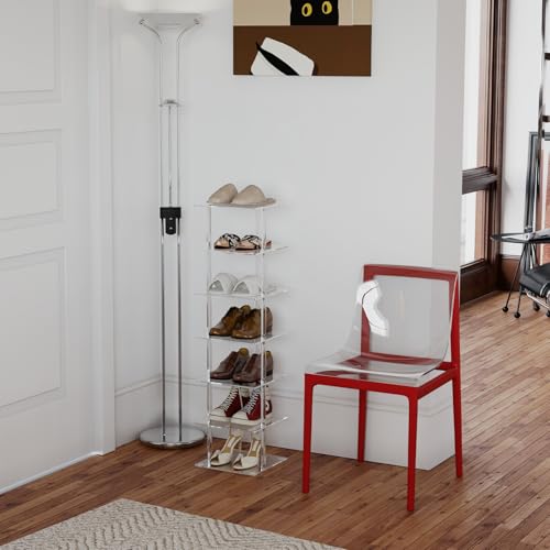 Acrylic Vertical Shoe Rack - Free Standing Shoe Rack 7 Tier Shoe Storage Organizer Narrow Shoe Rack for Small Spaces, Entryways, Living Rooms, Bedrooms, 11'' L x 11'' W x 41.7'' H, Clear - view 5