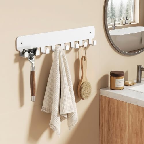 Key Holder Wall Mount, Adhesive or Screw-Mounted Key Rack with 8 Hooks, Metal Key Chain Organizer for Car Keys, Black 1 Pack - view 4