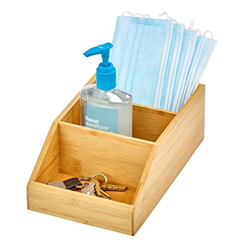 Bamboo Wood Compact Bathroom Storage Organizer Bin Box - 3 Divided Sections - Cabinets, Shelves, Countertops, Bedroom, Kitchen, Laundry Room, Closet, Garage - Natural/Tan - view 7