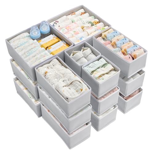 18 Pack Baby Clothes Organizer, Foldable Fabric Drawer Bins