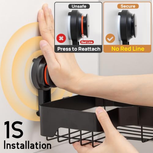 Corner Shower Caddy Suction Cup, Black Shower Organizer With Hooks - view 2
