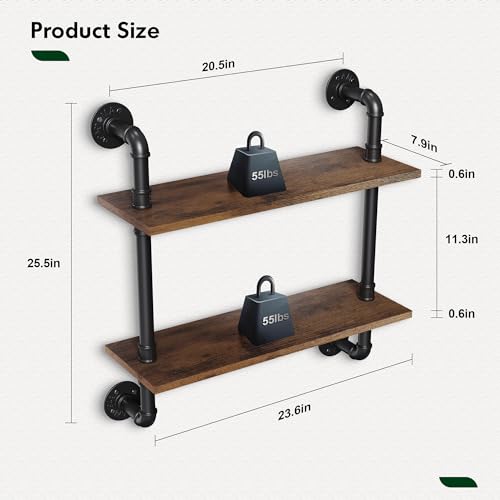2 Tier Rustic Floating Shelves Industrial Pipe Floating Shelf - view 3