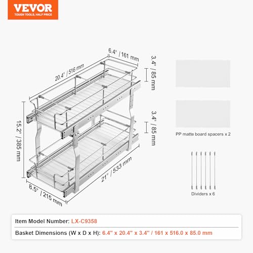 Pull Out Cabinet Organizer,8.5" W x 21" D x15.2 HHeavy Duty Slide Out Pantry Shelves, Chrome-Plated Steel Roll Out Drawers for Home, 10" Wx22 Dx19 H Inside Kitchen Cabinet, Bathroom, Under Sink - view 7