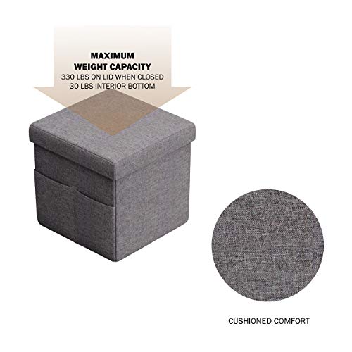 Set of 2 Ottomans with Storage Pockets - 15-Inch Folding Foot Rests or Storage Organizers for Bedroom, Living Room, or Dorm (Gray) - view 4