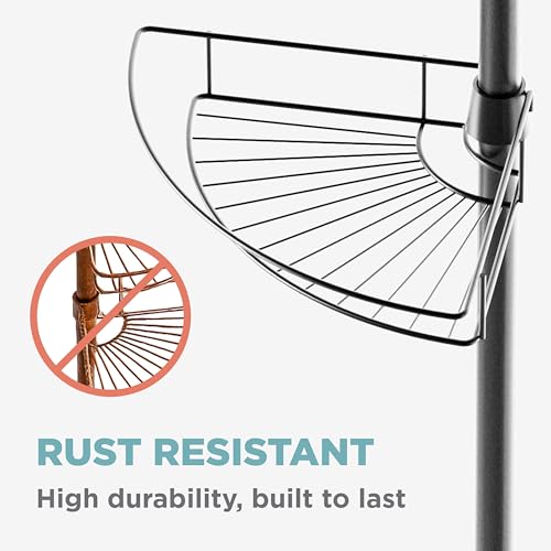 Tension Pole Shower Caddy Corner Organizer, Adjustable Standing Shower Caddy with 4 Baskets, Rust Resistant Bathroom Tension Rod Organizer, 60 to 97 Inch, Matte Black - view 5