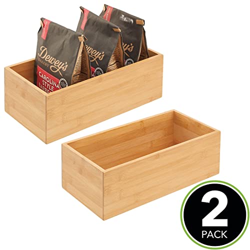 Bamboo Wood Organizer Storage Bin Box for Kitchen, Pantry, and Drawer Organization; Holder for Snacks, Juice Boxes, Utensils, Tea, Coffee - Echo Collection - 2 Pack - Natural - view 2