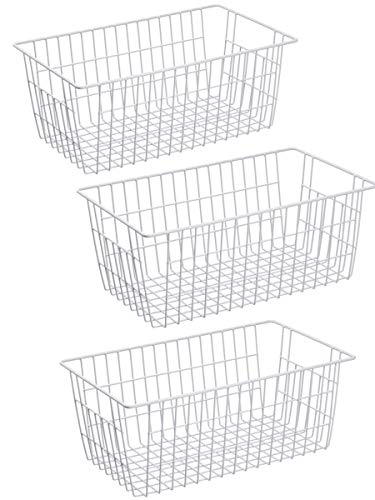 Wire Storage Basket Freezer Organizer Bins Metal Wire Baskets Organizer Storage Baskets for Kitchen, Cabinets, Pantry, Freezer, BathroomSet of 3