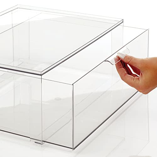 Plastic Stackable Bathroom Storage Organizer Bin Containers with Front Pull Drawer for Bathroom Countertop, Vanity, Closet Shelves - Holder for Accessories, Lumiere Collection, Set of 3, Clear - view 6