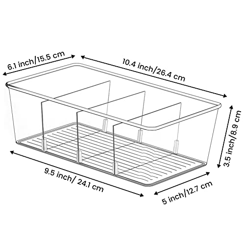 Pantry Organization, 3 Pack Clear Organizer Bins with Removable Dividers for Pantry, Kitchen, Fridge, Cabinet, Stackable Storage Bins for Snack, Pouches, Spice Packets - view 3