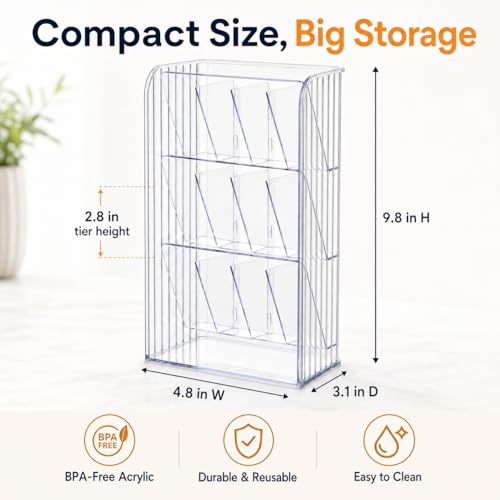 Drink Packet Organizer, 9-Compartment Water Flavor Packet Holder with Removable Dividers, Adjustable Tea Bag and Sugar Packet Storage Bin with Adhesive Stickers for Pantry, Fridge, Cabinet - view 5