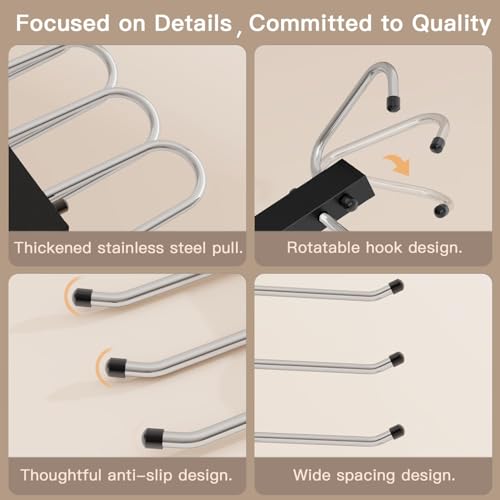 6 Pack Pants Hangers Space Saving,Closet Hanger Space Saver,Black - view 5