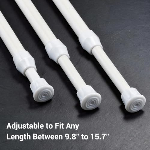 6 Pack Cupboard Bars Tension Rod Spring Extendable Curtain Rods White Adjustable Tensions Rods for Shower Closet Bathroom Kitchen Cupboard Wardrobe Bookshelf DIY Projects (9.8 to 15.7 Inches) - view 3