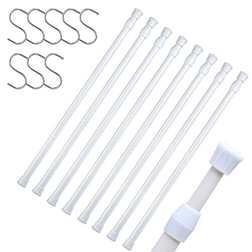DeElf 8 Pack Tension Rods 28 to 48 Inches, Adjustable Spring Tension Rod for Window Curtain, Kitchen Cupboard Utensils, Closet, and Cabinet, White