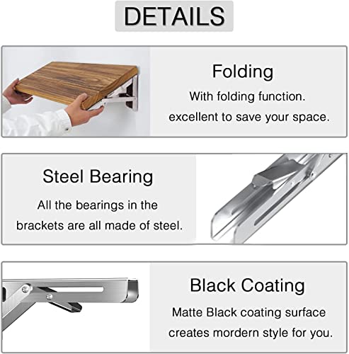 Folding Shelf Brackets Stainless Steel 16 inch 2 Pcs Max Load: 350 lb - Heavy Duty DIY Wall Mounted Collapsible Shelf Bracket, Space Saving for Garage Workstation, Stuff Supports, Table, Workbench - view 3