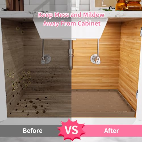Under Sink Mat 22"×14" Waterproof Silicone Cabinet Liner & Sink Protector for Kitchen & Bathroom, Multi-Purpose Organizers Tray for Pets, Laundry, Cat Litter Mat - view 6