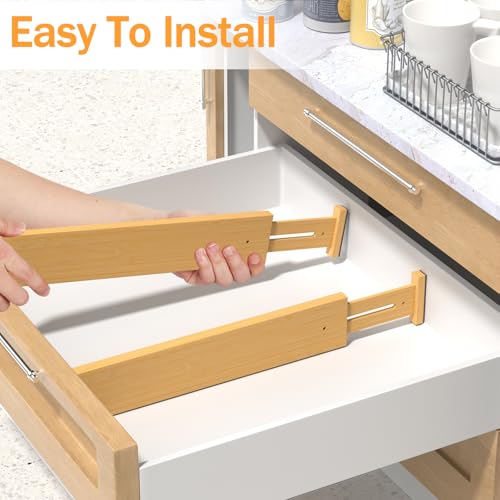 Bamboo Drawer Dividers Organizers, 2.56" High, 17"-21.8" Adjustable, 4 Pack - view 6