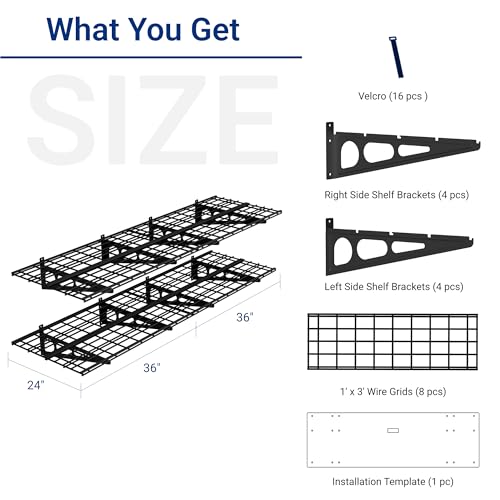 2-Pack 2x6ft Garage Shelving 24-inch-by-72-inch Heavy Duty Wall Mounted Shelves Garage Storage Rack Floating Shelves, 1400lbs Load Capacity, Black, Classic Series - view 2