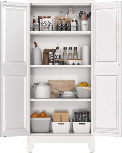 Small White Metal Pantry Cabinet with Doors, 61.4-Inch Tall - view 3