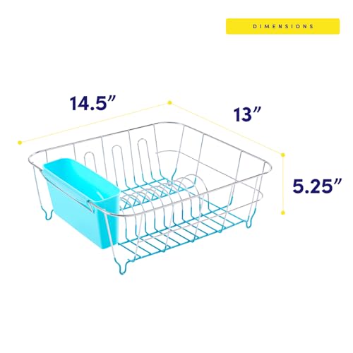 Dish Drying Rack &Cutlery Holder 2 Pc Set-Compact Sink-Fitting Dish Drainer w/ Rubberized Undercoating,Kitchen Organizer-Plates,Cups,Bowls&Utensils in Sink,Turquoise,14.5"x13"x5.25" (Pack of 12) - view 4