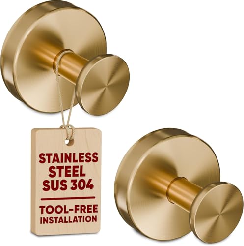 2 Pcs Gold Suction Cup Hooks for Shower, 11 lb, Removable (Gold)