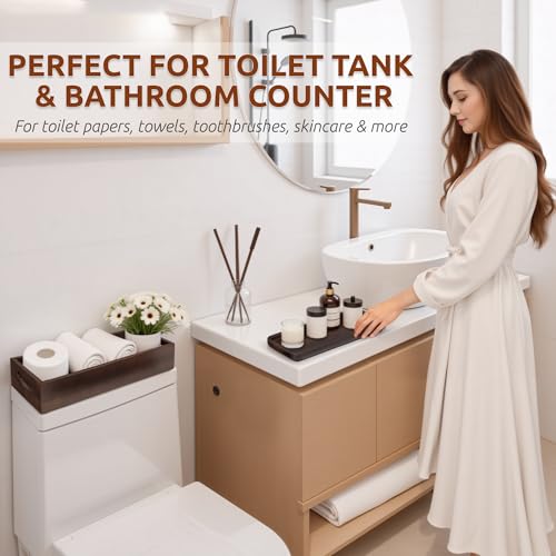 Toilet Tank Topper & Vanity Tray, Acacia Wood Decor Set, Dark Brown - view 4