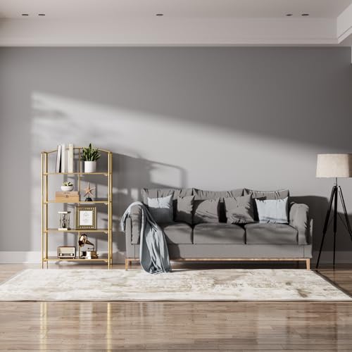 4-Tier Wider Foldable Bookshelf, Gold Frame & Walnut Shelves - view 4
